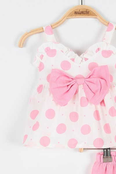 Pembe (9-24 Ay) Puanlı Fiyonklu Kız Bebe Takım 179988