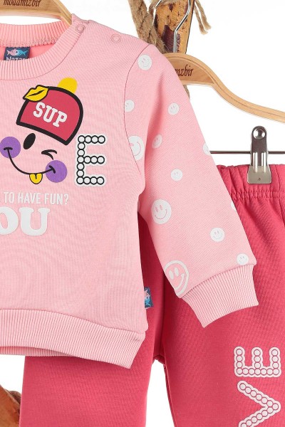 Pembe (9-24 Ay) Sup Love Baskılı Üç İp Şardonlu Kız Çocuk Takım 140574