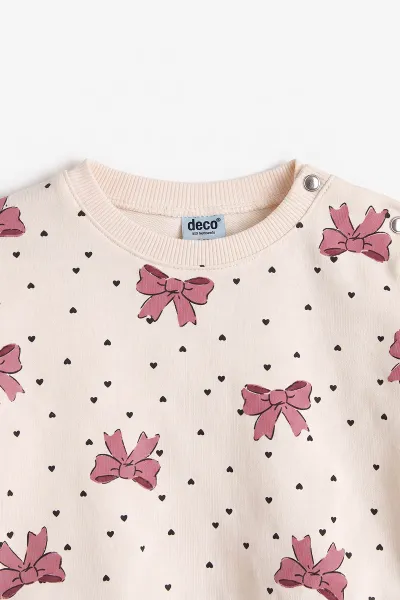 Pembe (9-24 Ay)Fiyonk Baskılı Çıtçıtlı Kız Bebek Takım 476376