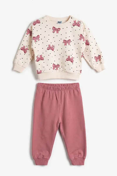 Pembe (9-24 Ay)Fiyonk Baskılı Çıtçıtlı Kız Bebek Takım 476376