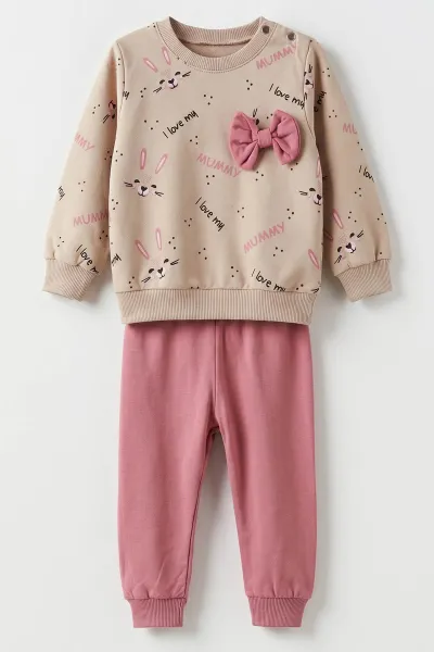 Pembe (9-24 Ay)Fiyonklu Çıtçıtlı İki İp Kız Bebek Takım 484794