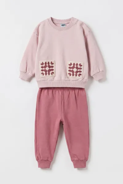 Pembe (9-36 Ay) Nakışlı 2 İp Kız Bebek Takım 480565