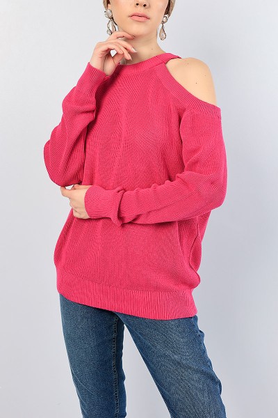 Pembe Açık Omuz Bayan Triko Kazak 82350