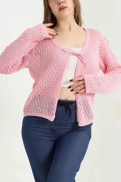 Pembe Ajurlu Kadın Triko Hırka 340819