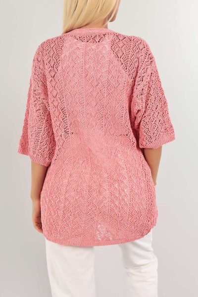 Pembe Ajurlu Triko Hırka 124498