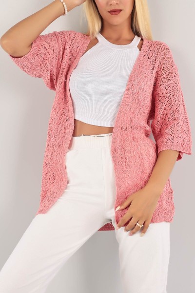 Pembe Ajurlu Triko Hırka 124498