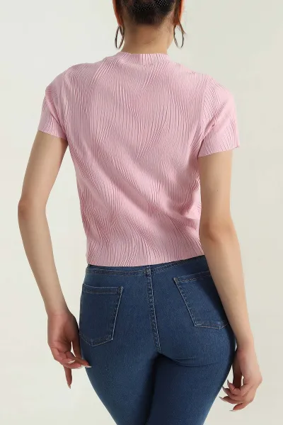 Pembe Akordiyon Kumaş Kadın Tişört  379979