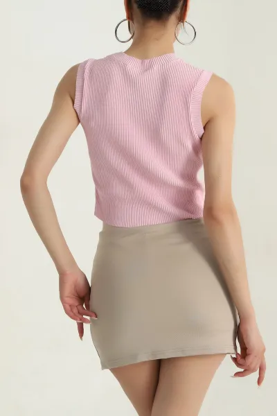 Pembe Akordiyon Kumaş Kolsuz Tişört 379953
