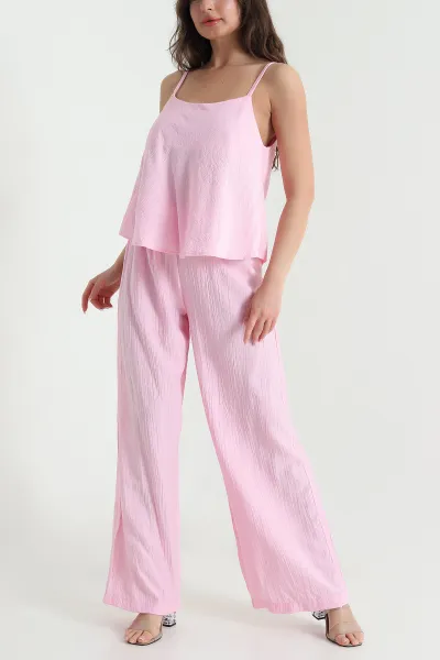 Pembe Askılı Bel Lastikli Çilek Kadın İkili Takım 458310