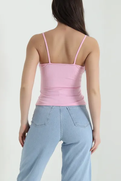 Pembe Askılı Dantelli Dalgıç Kadın Bluz 455386