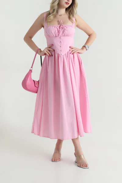Pembe Askılı Dokuma Kadın Korse Elbise 463404