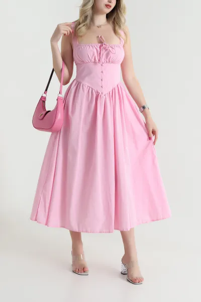 Pembe Askılı Dokuma Kadın Korse Elbise 463404