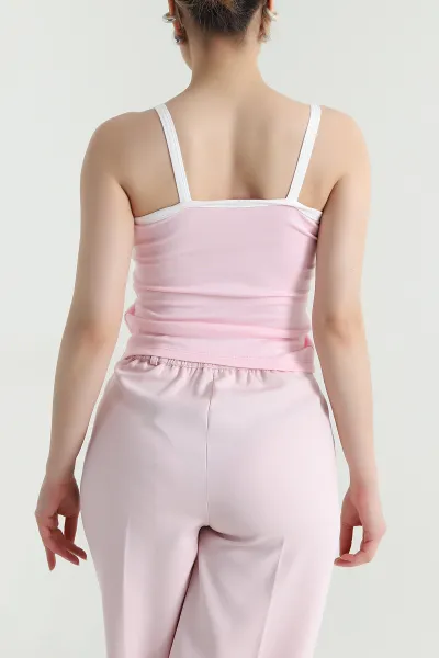 Pembe Askılı Düğmeli Modal Kadın Bluz 468865