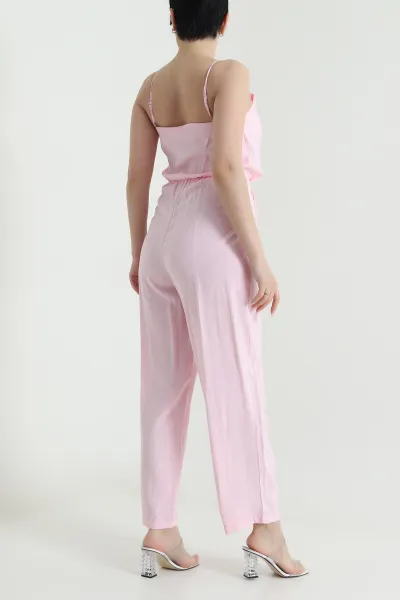 Pembe Askılı Keten Kadın Tulum 460225