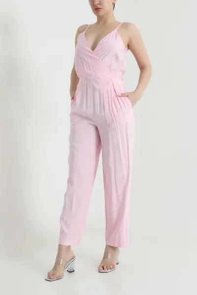 Pembe Askılı Keten Kadın Tulum 460225