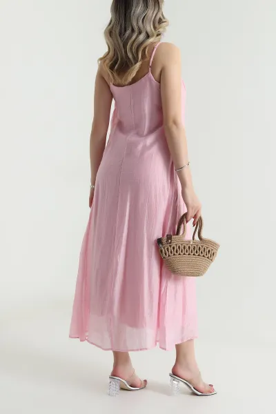 Pembe Askılı Tensel Kadın Elbise 480708