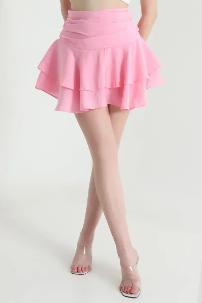 Pembe Astarı Şortlu Tensel Kadın Etek 456500