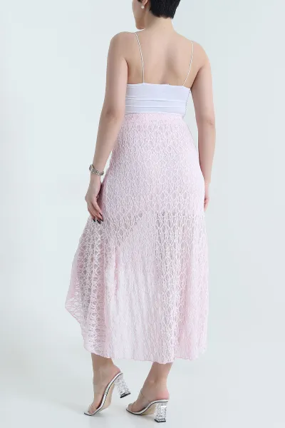 Pembe Astarlı Dantel Kadın Etek 452715