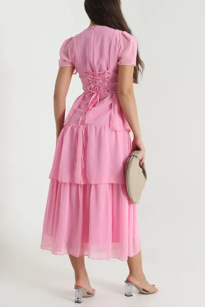 Pembe Astarlı Şifon Kadın Elbise 478155