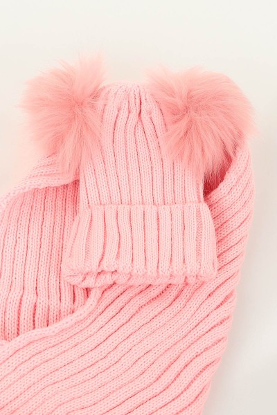 Pembe (Atkı: 115 cm Bere: 19 cm) Çift Ponpnlu Atkı Bere 144829