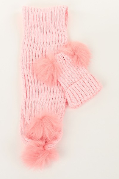Pembe (Atkı: 115 cm Bere: 19 cm) Çift Ponpnlu Atkı Bere 144829