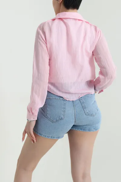 Pembe Atletli Tencel Kadın Balon Gömlek 449380