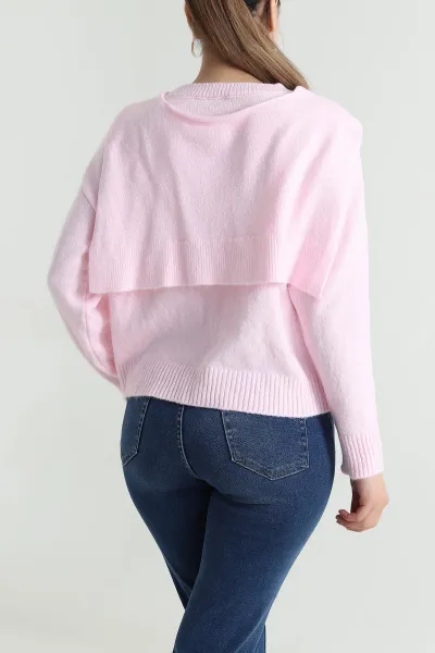Pembe Atlıkılı Tasarım Kadın Triko Kazak 484600