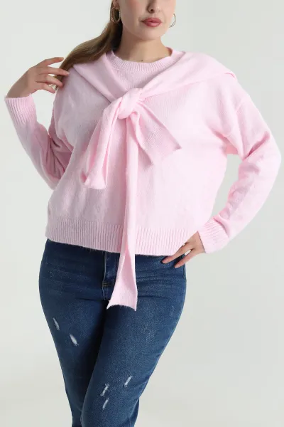 Pembe Atlıkılı Tasarım Kadın Triko Kazak 484600
