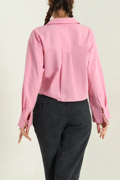 Pembe Bağlama Tasarımlı Poplin Bayan Gömlek 336839