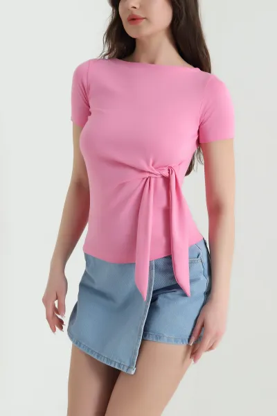 Pembe Bağlamalı Likralı Oysho Kadın Bluz 454683