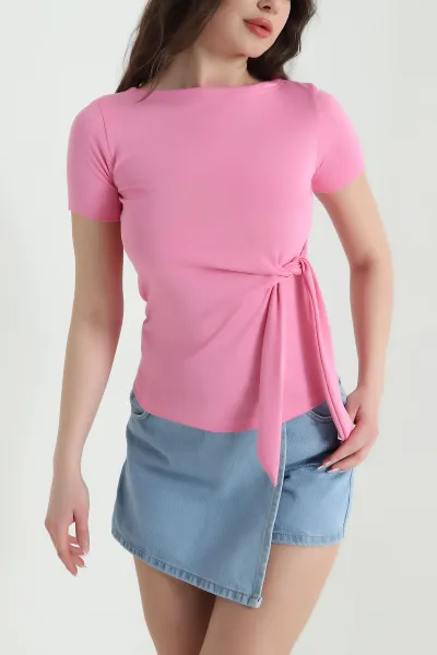 Pembe Bağlamalı Likralı Oysho Kadın Bluz 454683
