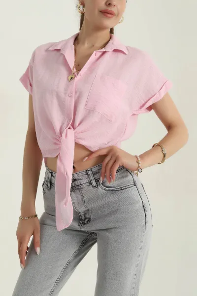 Pembe Bağlamalı Müslin Kadın Gömlek 377816