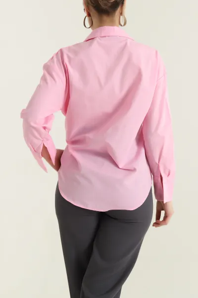Pembe Bağlamalı Tasarım Poplin Kadın Gömlek 437155