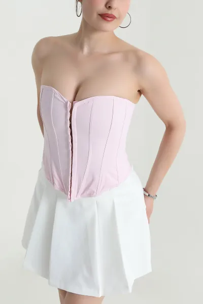 Pembe Balenli Gabardin Korse Büstiyer 471974