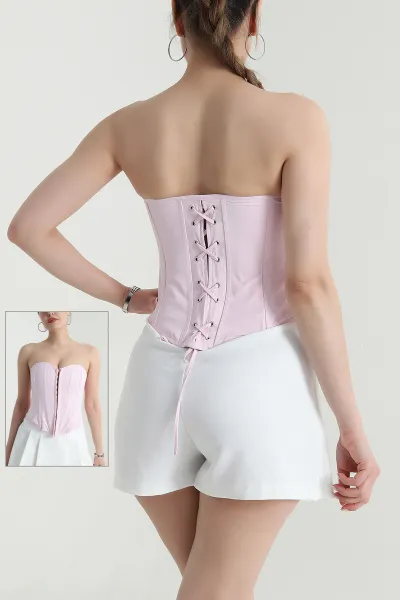 Pembe Balenli Gabardin Korse Büstiyer 471974