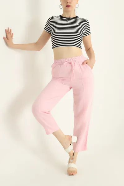 Pembe Balık Sırtı Detay Terni Pantolon 285846