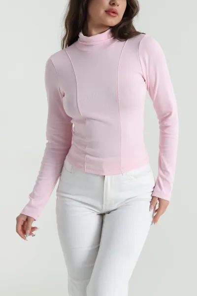 Pembe Balıkçı Yaka Kadın Body Bluz 483146