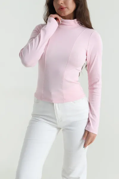 Pembe Balıkçı Yaka Kadın Body Bluz 483146