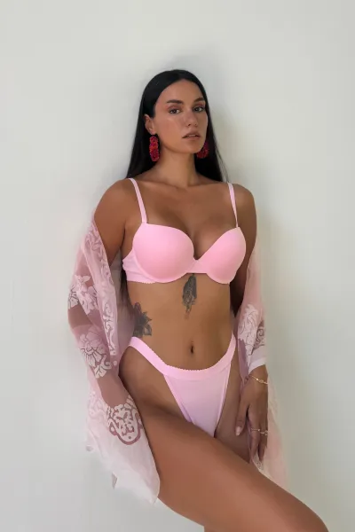 Pembe Bambu Spor Model Destekli Sütyen Takım 390194