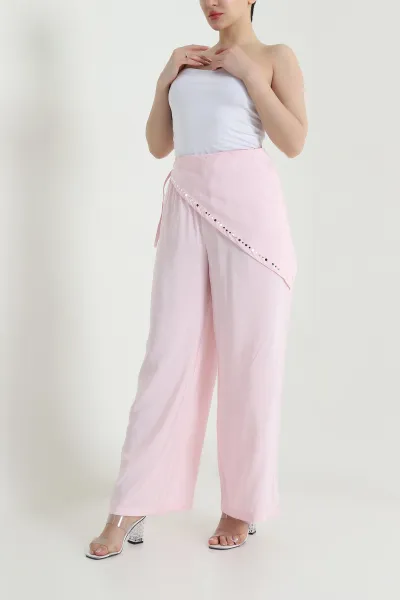 Pembe Bandana Detay Modal Kadın Pantolon 462612