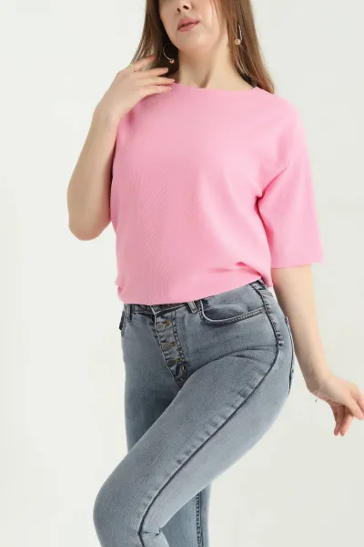 Pembe Basic Dokulu Bayan Tişört 337681