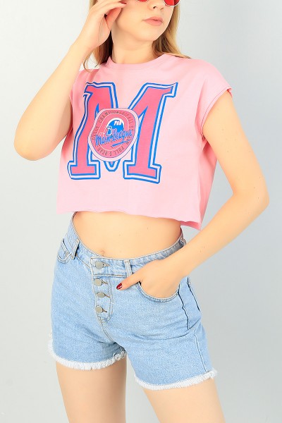 pembe-baskili-bayan-kisa-tisort-71470