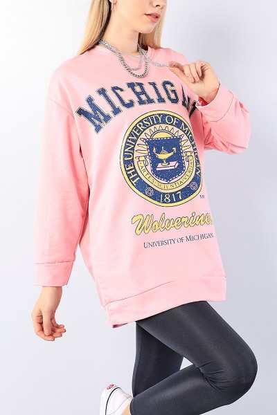 Pembe Baskılı Bayan Sweat Tunik 75656