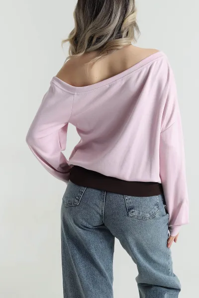 Pembe Baskılı Boyundan Geçmeli Vortex Kadın Bluz 490597
