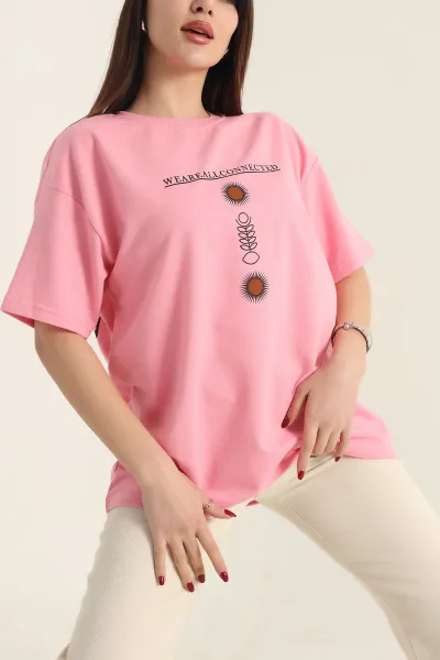 Pembe Baskılı İki İp Bayan Tişört 337642