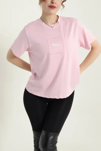 Pembe Baskılı İnterlok Kadın Tişört 435330