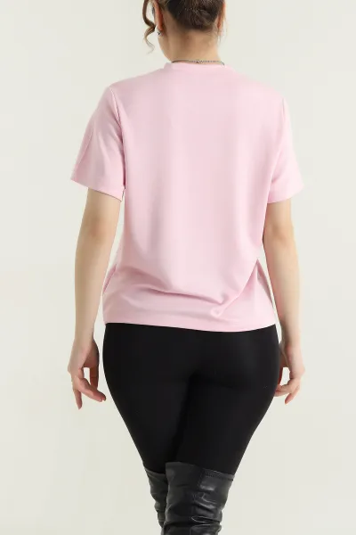 Pembe Baskılı İnterlok Kadın Tişört 435330