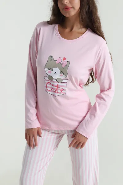 Pembe Baskılı Kadın Pijama Takımı 488223