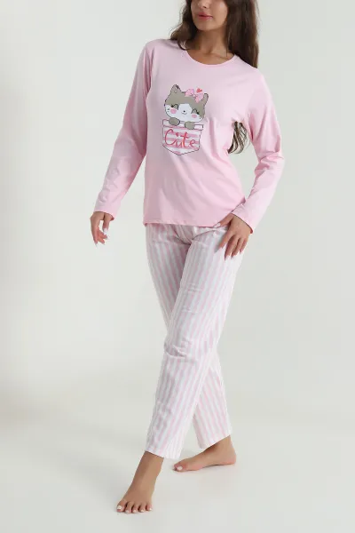 Pembe Baskılı Kadın Pijama Takımı 488223