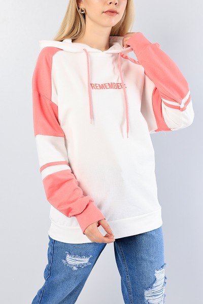 Pembe Baskılı Kapüşonlu Sweat Tunik 81218